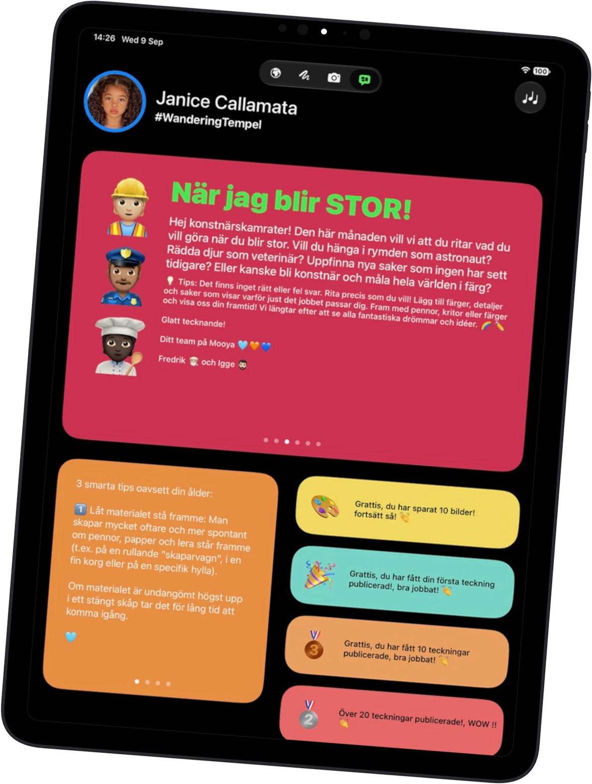 iPad som visar översiktssidan med veckans ritutmaning