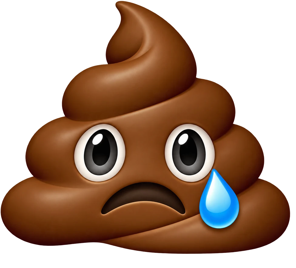 Ledsen bajs-emoji med en tår