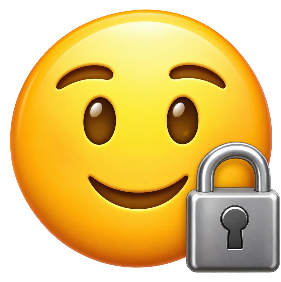 Leende emoji med ett hänglås